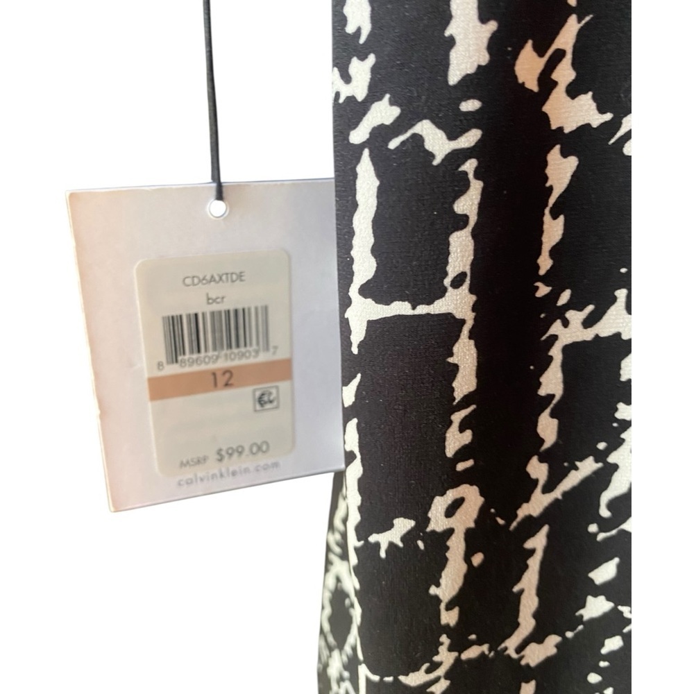 Calvin Klein Black and White Long Sleeve Faux Wrap Dress. Size 12 - Picture 4 of 13